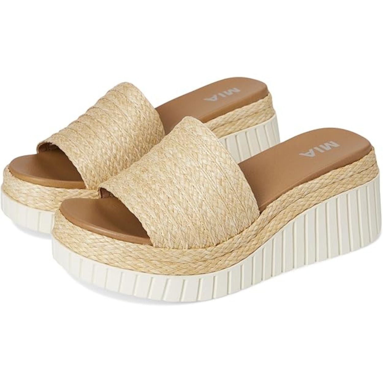 Mia Womens Yuki Slip On Platform Wedge Sandal, Natural Raffia