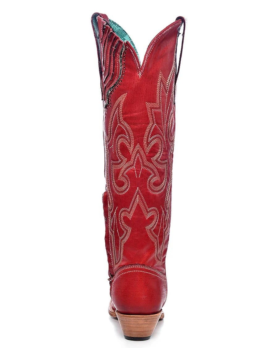 Corral Boots Womens Red Embroidered Tall Top Western Cowboy Boots