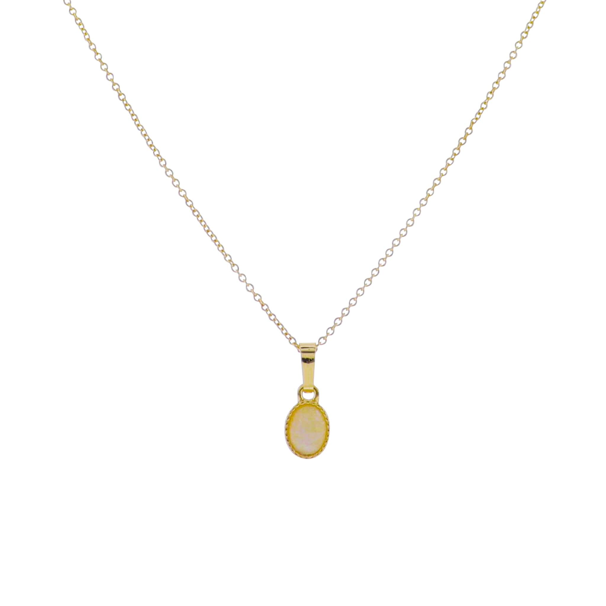 Jane Marie 18k Gold Plated Rolo Chain Necklace with Peach Opal Oval Charm