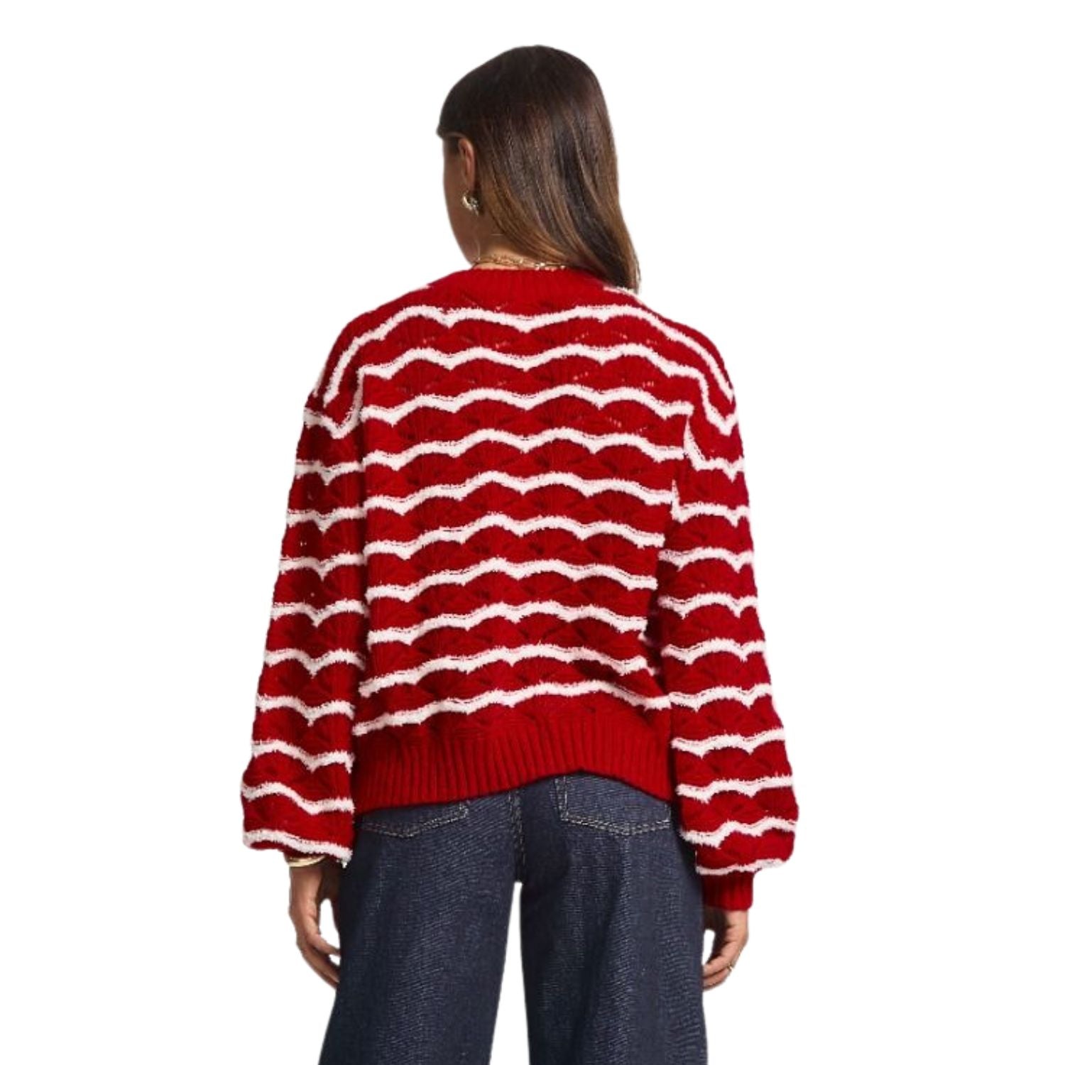 Dear Scarlett Womens Striped Holiday Christmas Sweater, Red