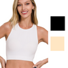 Zenana Ribbed Seamless Racerback Crew Neck Crop Tank Top