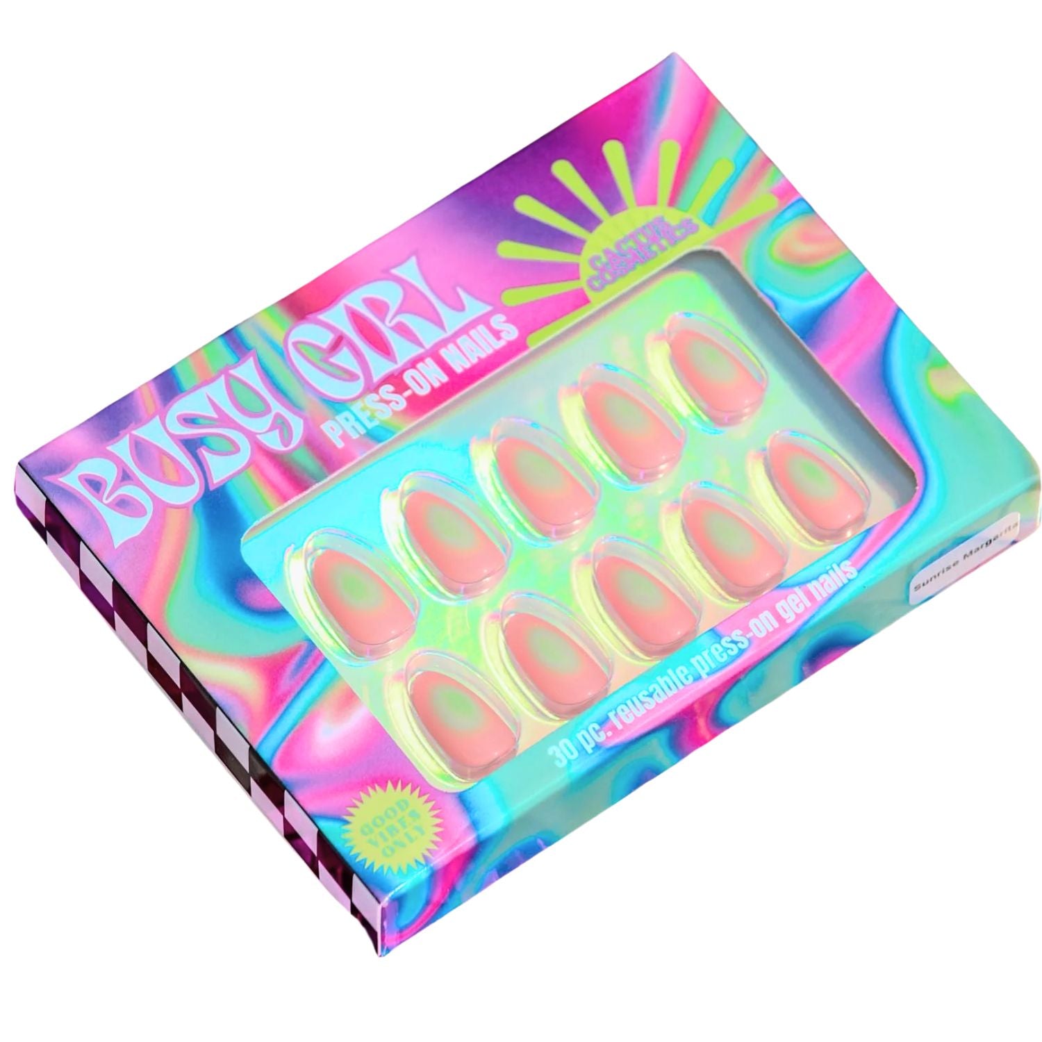 Cactus Cosmetics Busy Girl Reusable Press-On Gel Nails, 30 Pc, Sunset Margarita