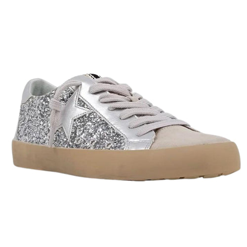 Shu Shop Womens Paula Silver Shimmer Pre-Scuffed Fashion Sneakers