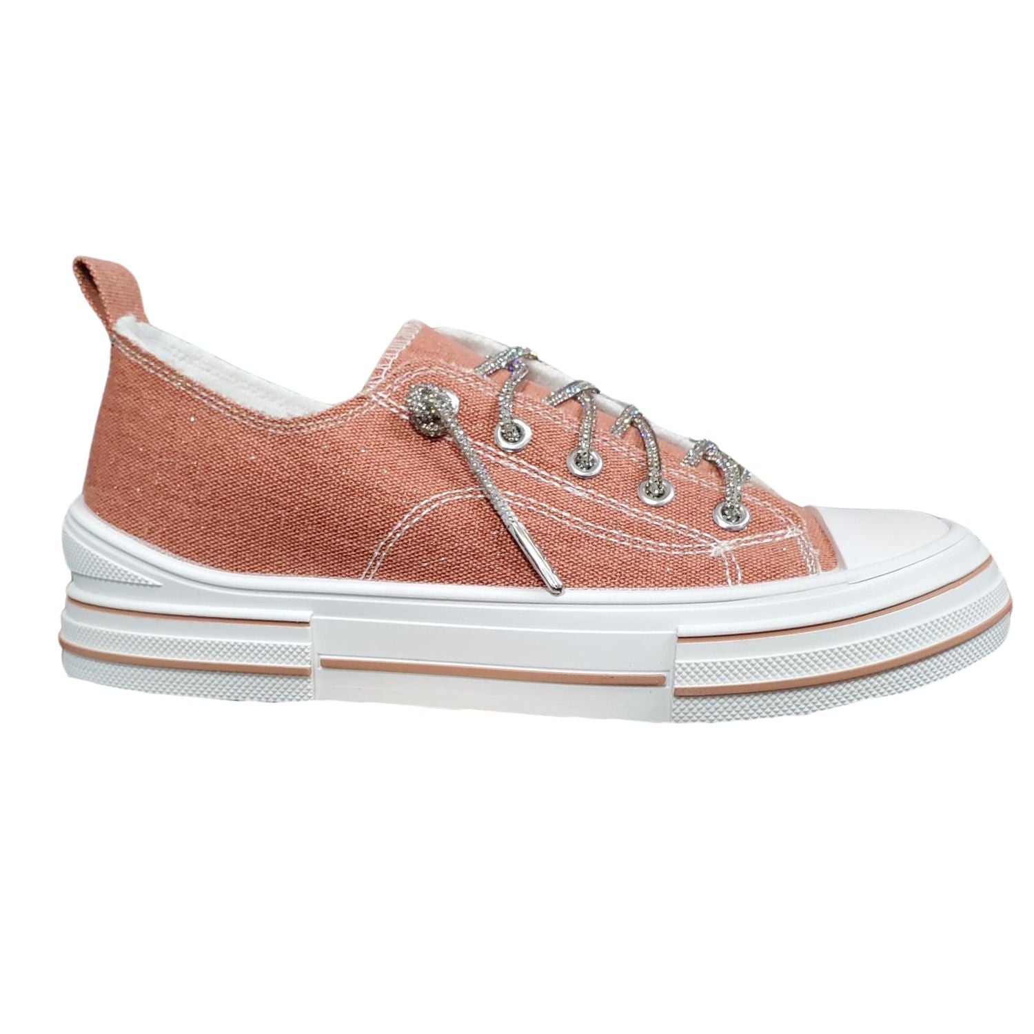 Very G Womens Aman Sparkle Lace Up Canvas Sneaker, Rust