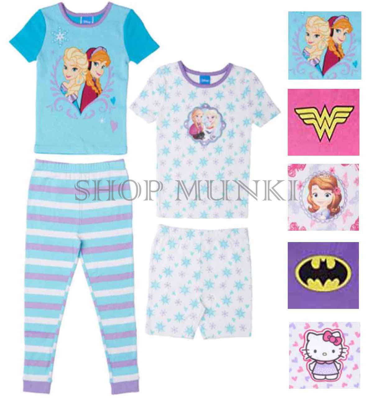 Girl's 4 Piece Mix and Match Character Pajama Sleepwear Set, Hello Kitty, 2T
