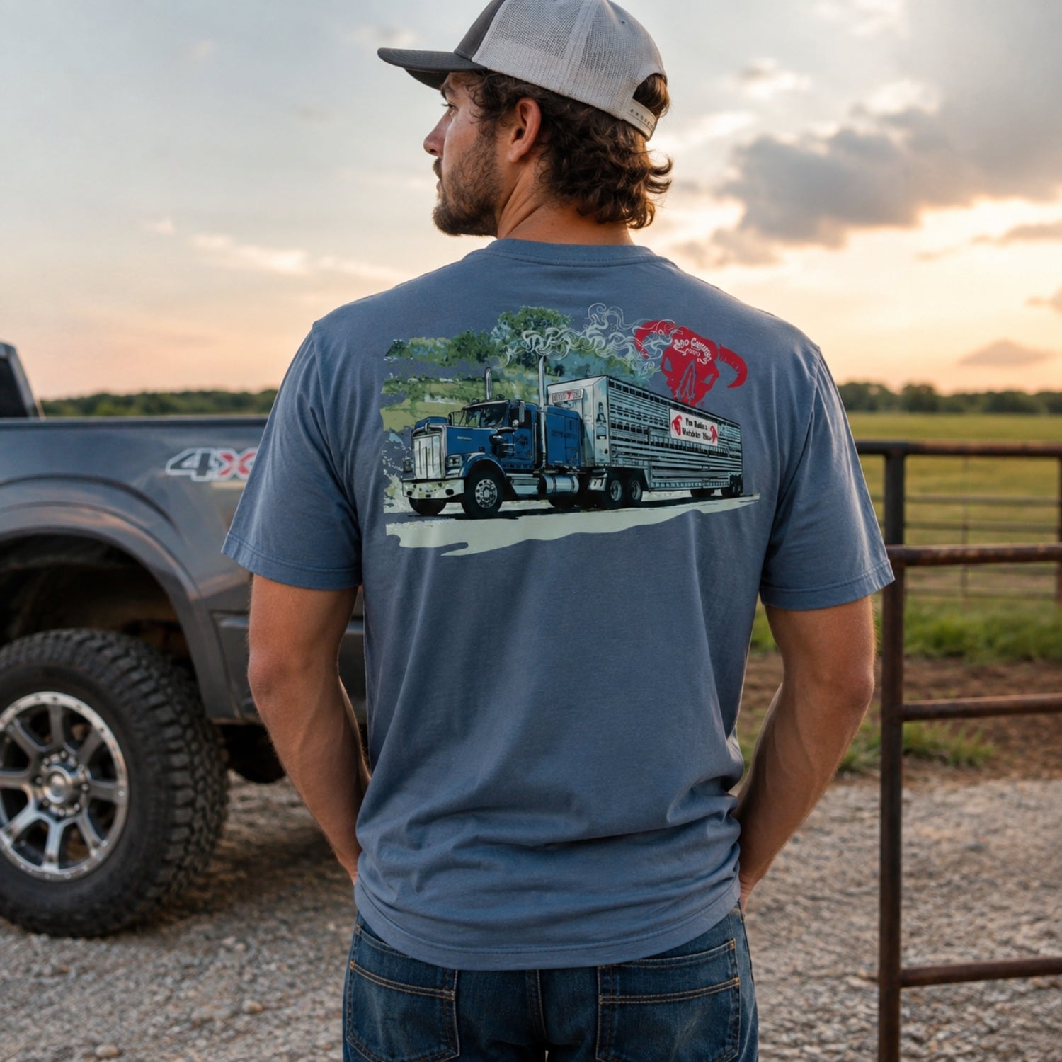 Hooey Bad Company Men's Dark Denim 18-Wheeler Graphic T-Shirt