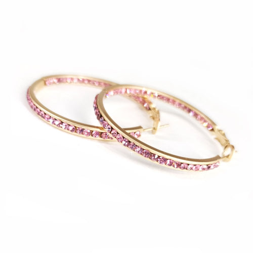 Jacqueline Kent Round Inside Out Chaparral Crystal Hoop Earrings (Gold/Pink, 40MM)