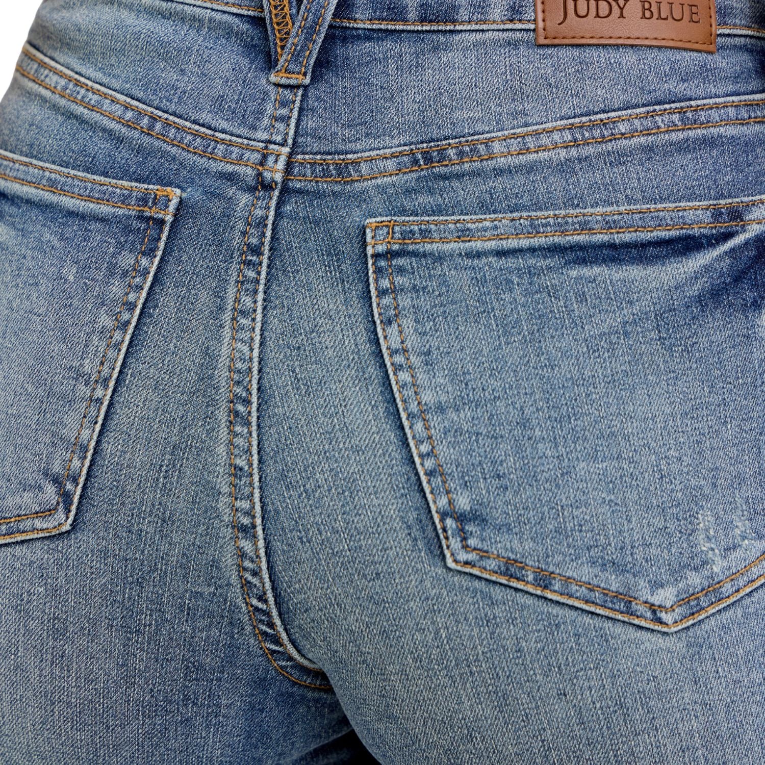 Judy Blue Womens High Rise Tummy Control Straight Jeans - Medium Blue Stretch