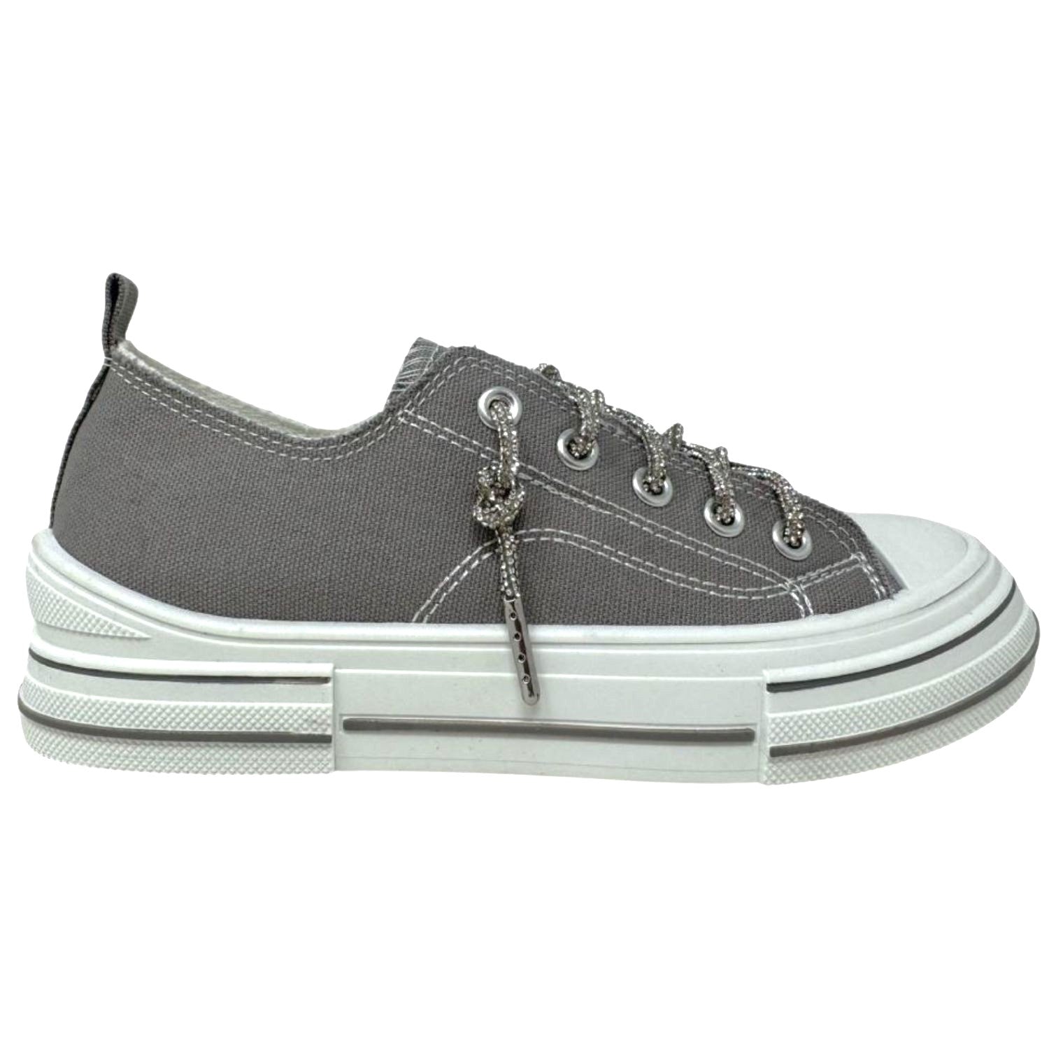 Very G Womens Aman 2 Lace Up Platform Slip On Canvas Sneaker, Grey