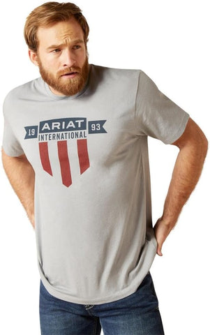 Ariat Mens Rebar Workman Alloy Flag Graphic Tee Shirt, Sage Heather