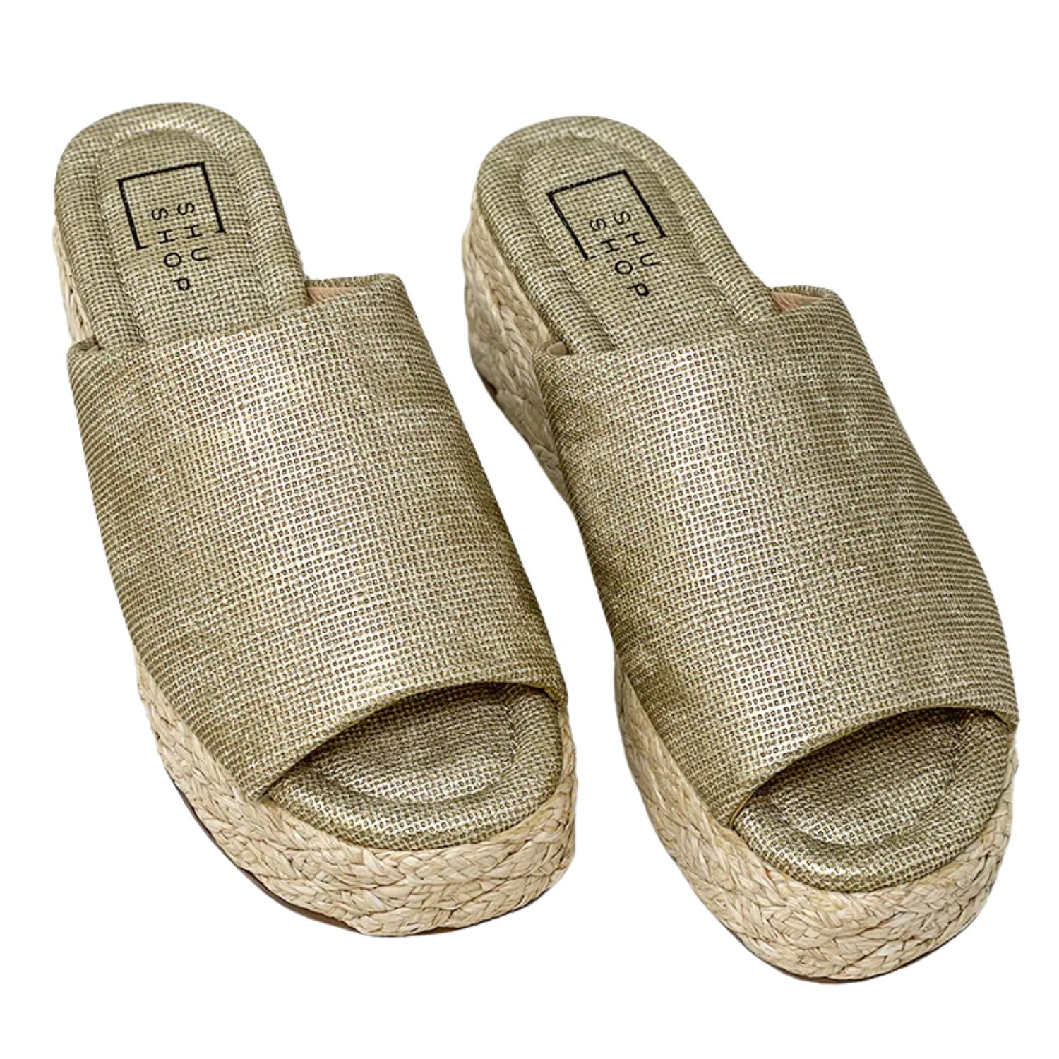 Shu Shop Womens Lizzie Espadrille Casual Wedge Sandals, Gold Woven