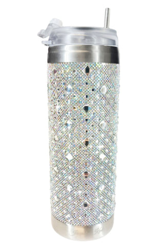 Jacqueline Kent Rhinestone Bling Tumbler, 20 oz Cup with Clear Lid, Straw and a Gift Bag