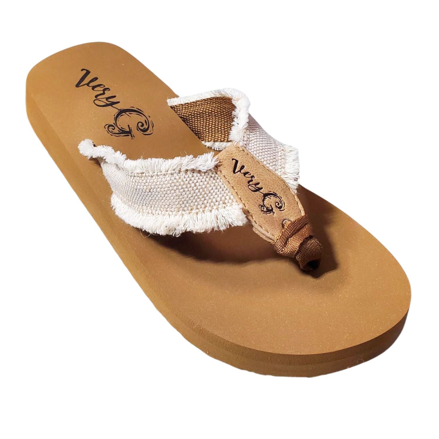 Very G Womens GJazz 3 Frayed Top Fashion Flip Flop Sandal, Natural