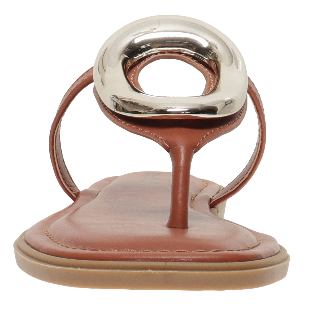 Pierre Dumas Womens Empress-56 Metallic Ornament Flat Thong Sandals- New Tan