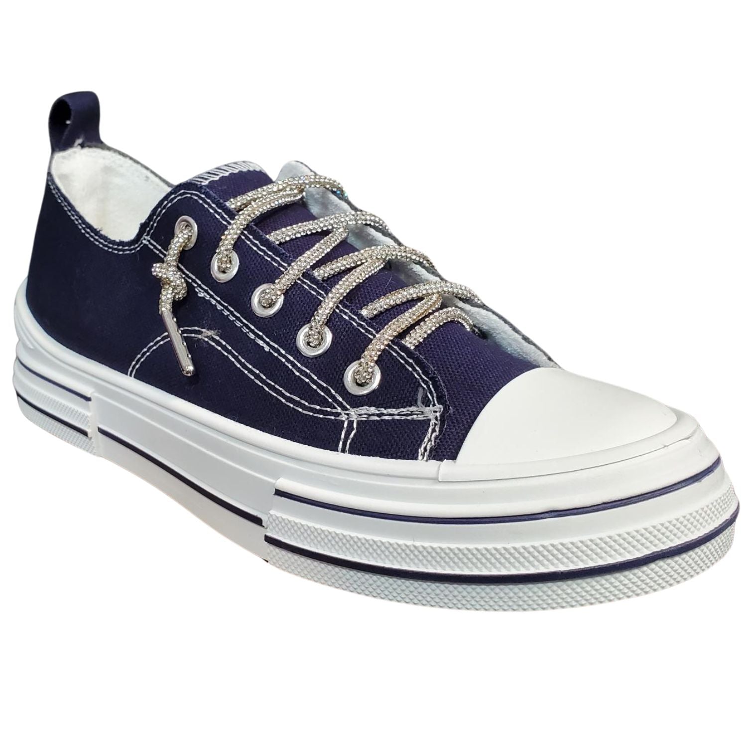 Very G Womens Aman 2 Lace Up Platform Slip On Canvas Sneaker, Navy