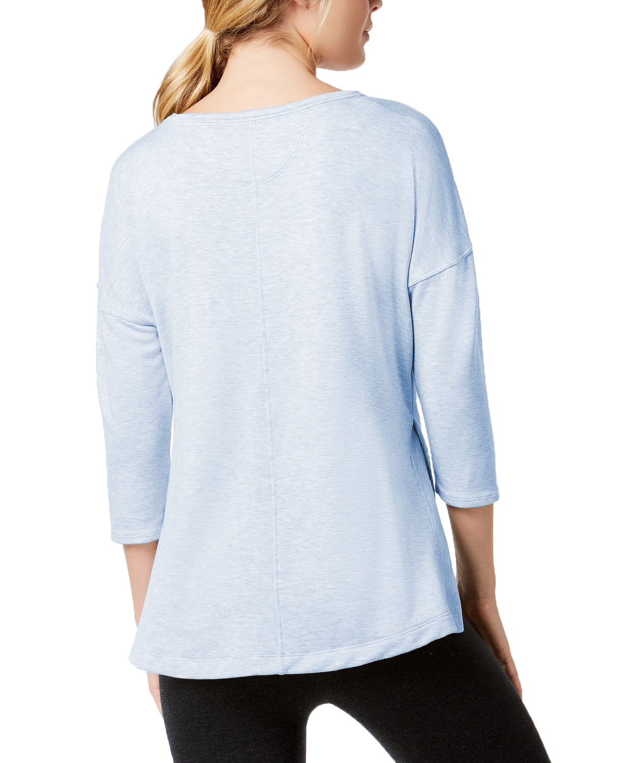 Calvin Klein Womens 3/4-Sleeve Drop-Shoulder Top (Blue Heather, Large)