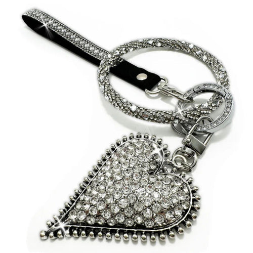 Jacqueline Kent Crystal Jeweled Pave Heart Silver Key Ring