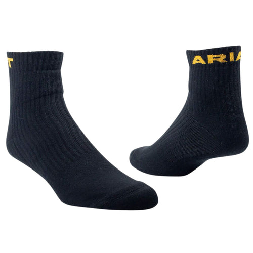 Ariat Premium Ringspun Cotton Quarter Crew Work Sock 3 Pair Pack, Black