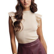 Listicle Forte Women's Ruffle Sleeve Rib Knit Mock Neck Top, Cream
