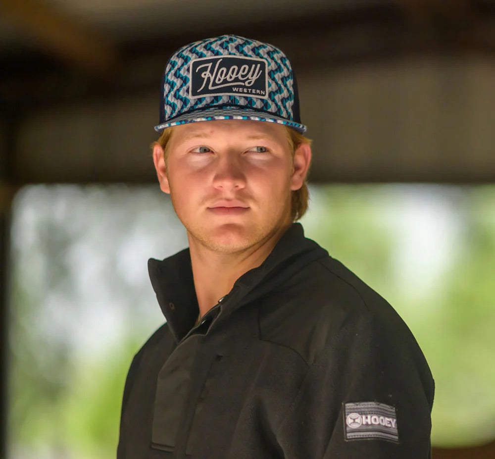 Hooey Mens Lakota Embroidered Patch Snapback Hat- Turquoise/Navy Pattern