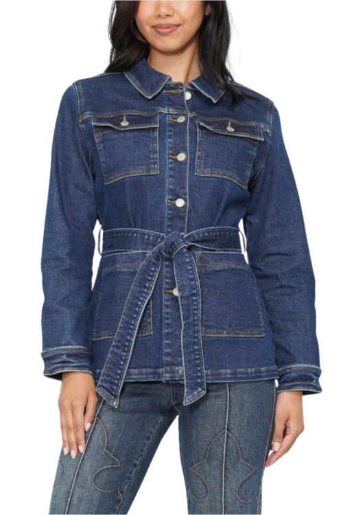 Judy Blue Womens Mid Length Utility Side Slit Denim Jacket