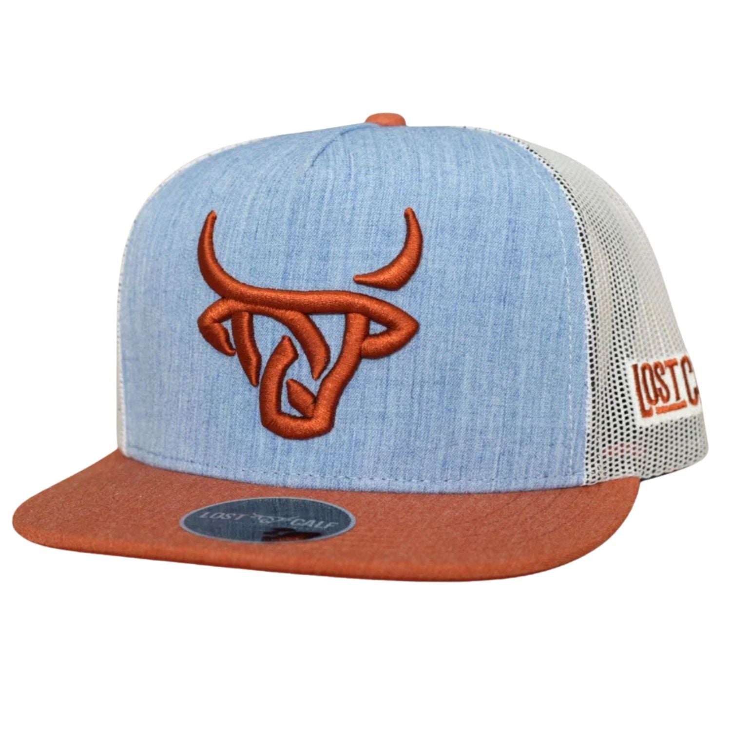 Lost Calf Mens Denim Flat Bill Adjustable Snapback Cap Hat