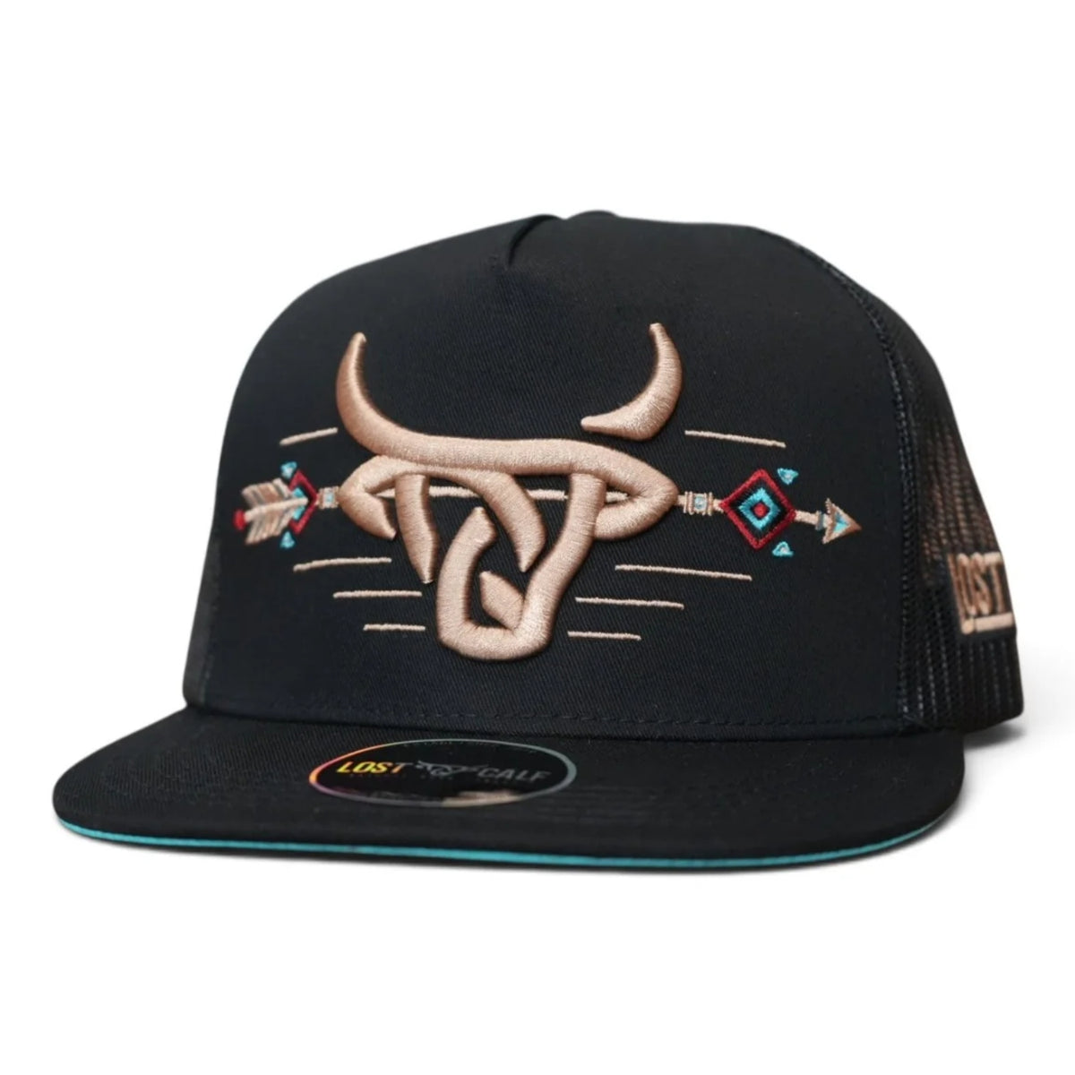 Lost Calf "Warrior" Unisex Flat Bill Trucker Snapback Hat, Black