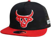 Lost Calf Mens Flare Flat Bill Adjustable Snapback Cap Hat, Black/Red