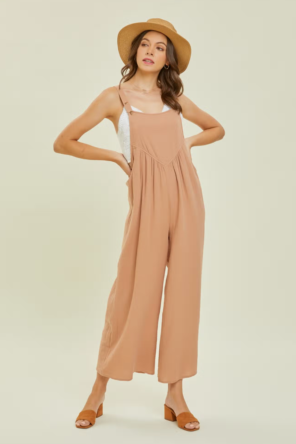 Heyson Kangaroo Pocketed Wide Leg Overall Jumpsuit