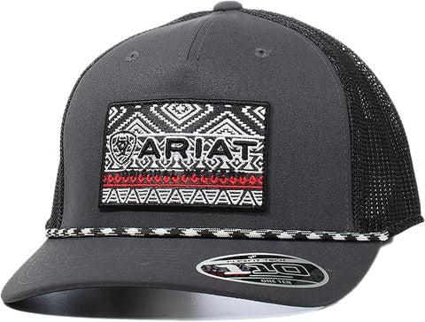 Ariat Mens Flexfit 110 Southwestern Rope Snapback Cap Hat (Grey/Black)