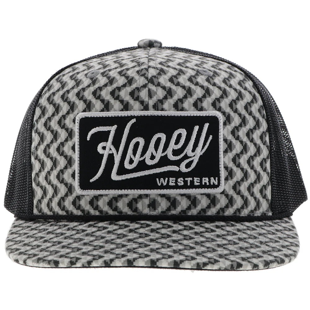Hooey Mens Lakota Embroidered Patch Snapback Hat- Black/Grey Pattern