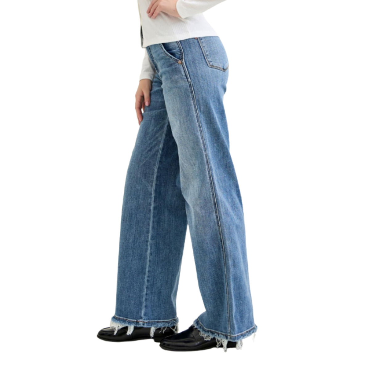 Judy Blue Women's Lux High Waist Retro Wide Leg Jeans, Medium Wash