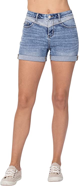 Judy Blue Womens High Waist Two Tone Yoke Denim Shorts