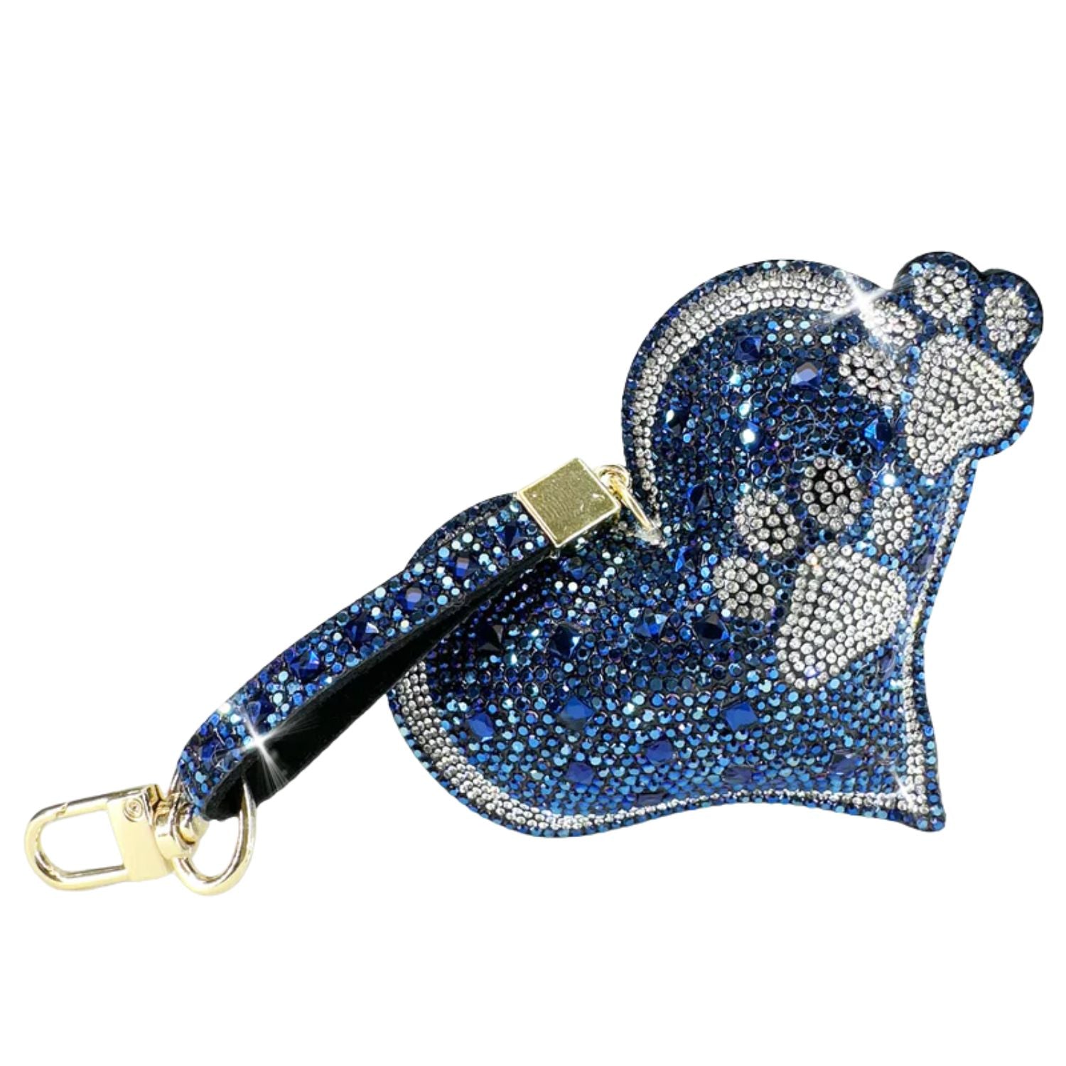 Jacqueline Kent Rhinestone Heart Purse Charm Keychain, Diamonds in the Ruff Blue