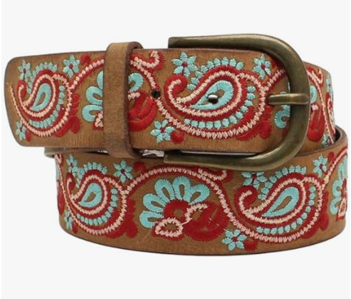Nocona Women's 1 1/2" Leather with Paisley Embroidered Belt, Brown, M