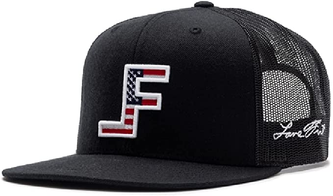 Lane Frost Patriot Embroidered Logo Black Flat Bill Adjustable Snapback Cap Hat