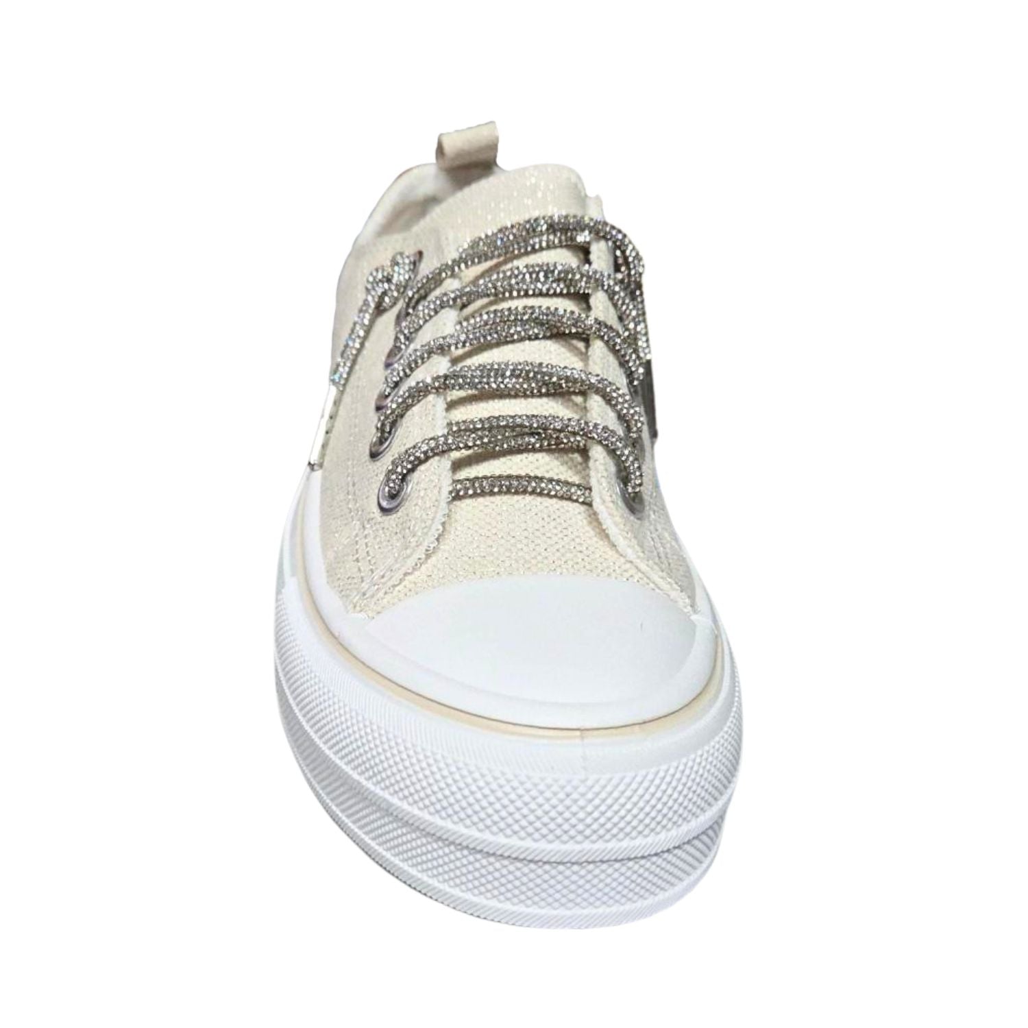 Very G Womens Harmon Sparkle Rhinestone Lace Up Canvas Platform Sneaker, Natural