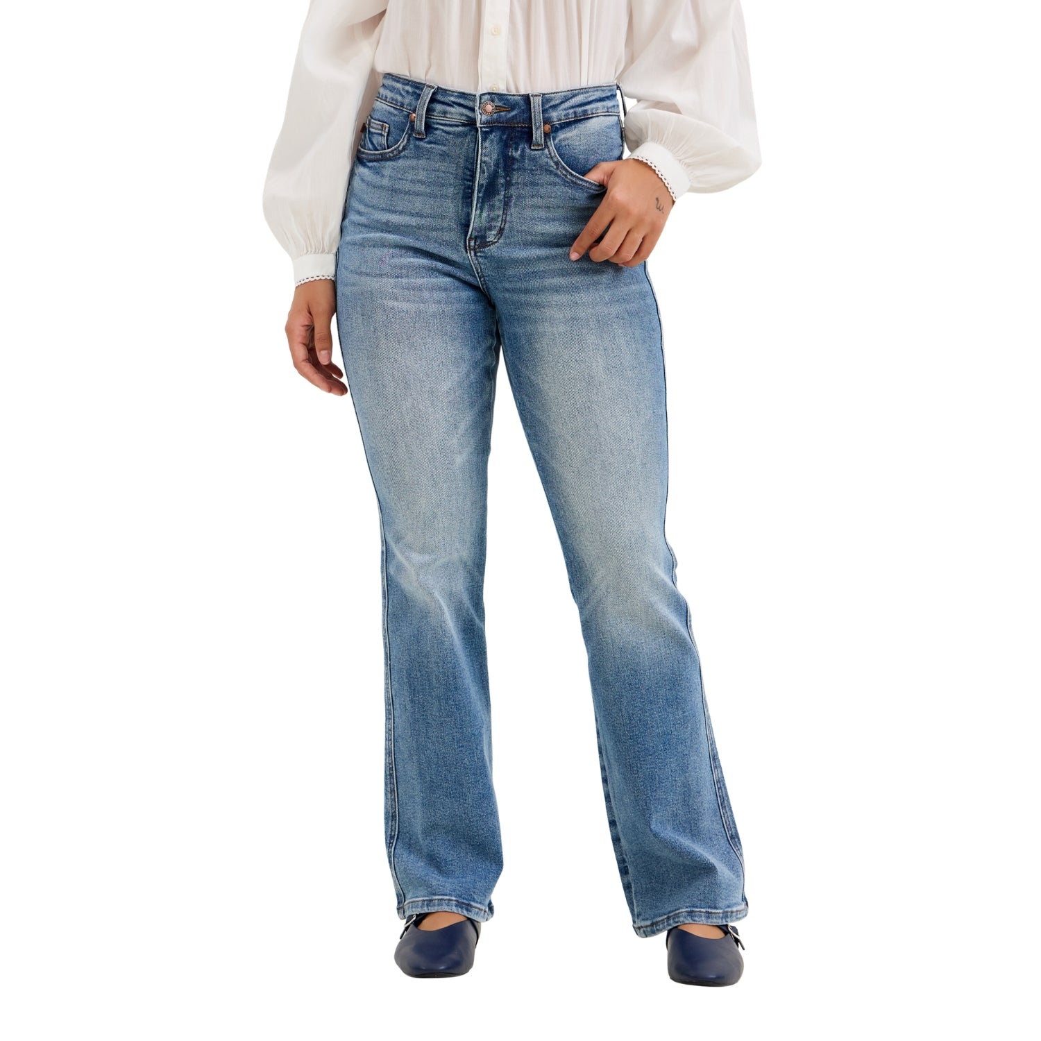 Judy Blue Short Inseam High Waist Tummy Control Daisy Bootcut Jeans