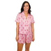 Jane Marie Womens Pink Tied with a Bow Satin Pajama Short Set