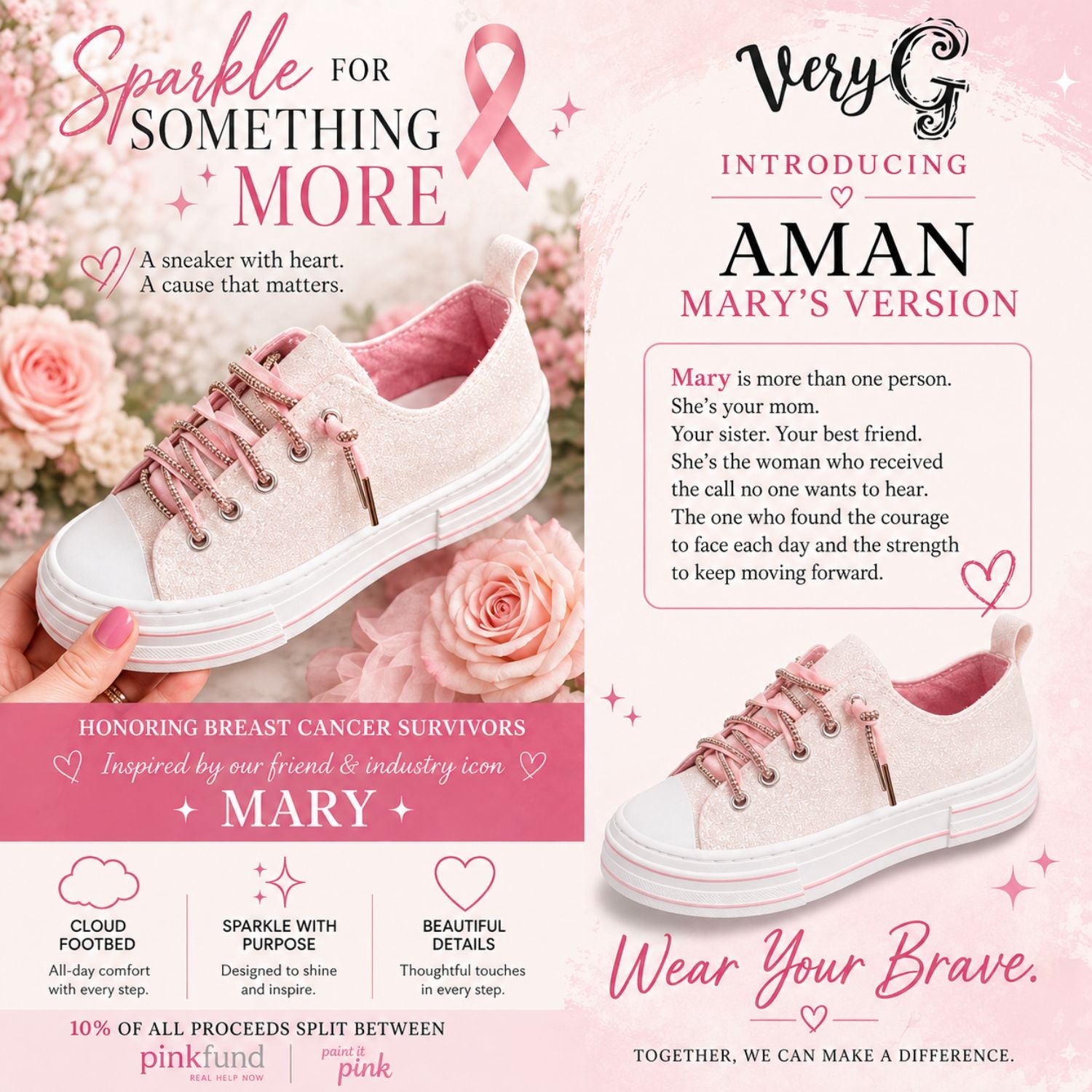 Very G Aman Mary's Version Women's Glitter Rhinestone Lace-Up Sneaker, White/Pink
