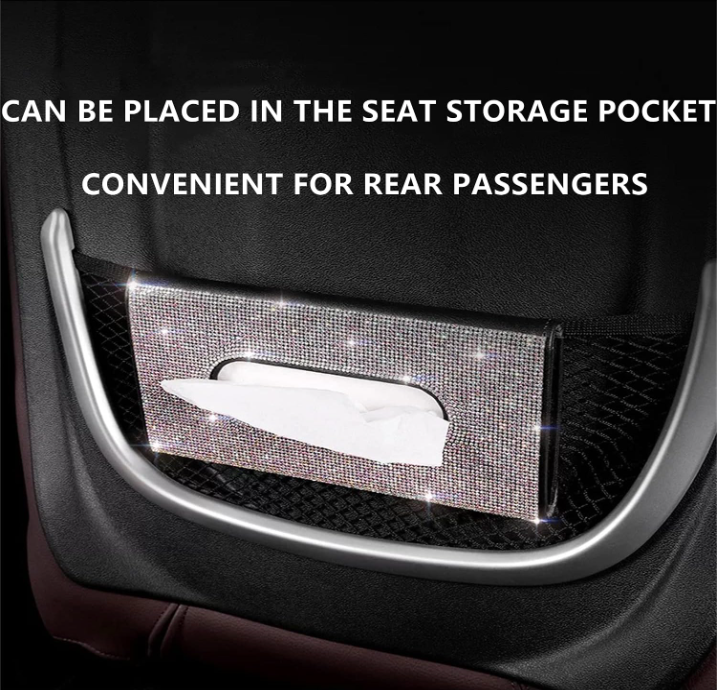 Car Tissue Holder for Visor, Black or Beige with Rhinestones, Tissues Included