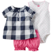 Carters Little Girls Summer Outfit 3 Piece Set (9M, (03)Navy Plaid)