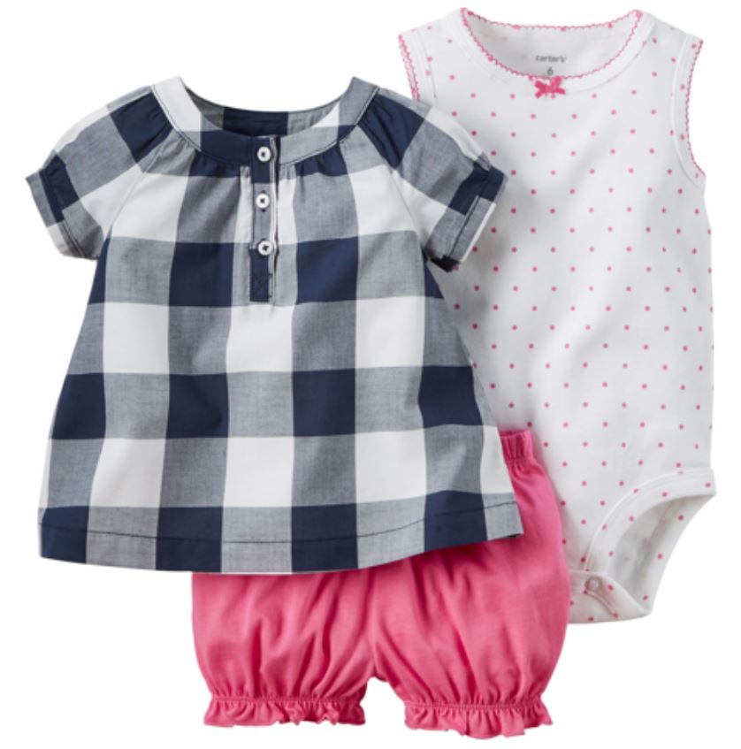 Carters Little Girls Summer Outfit 3 Piece Set (9M, (03)Navy Plaid)