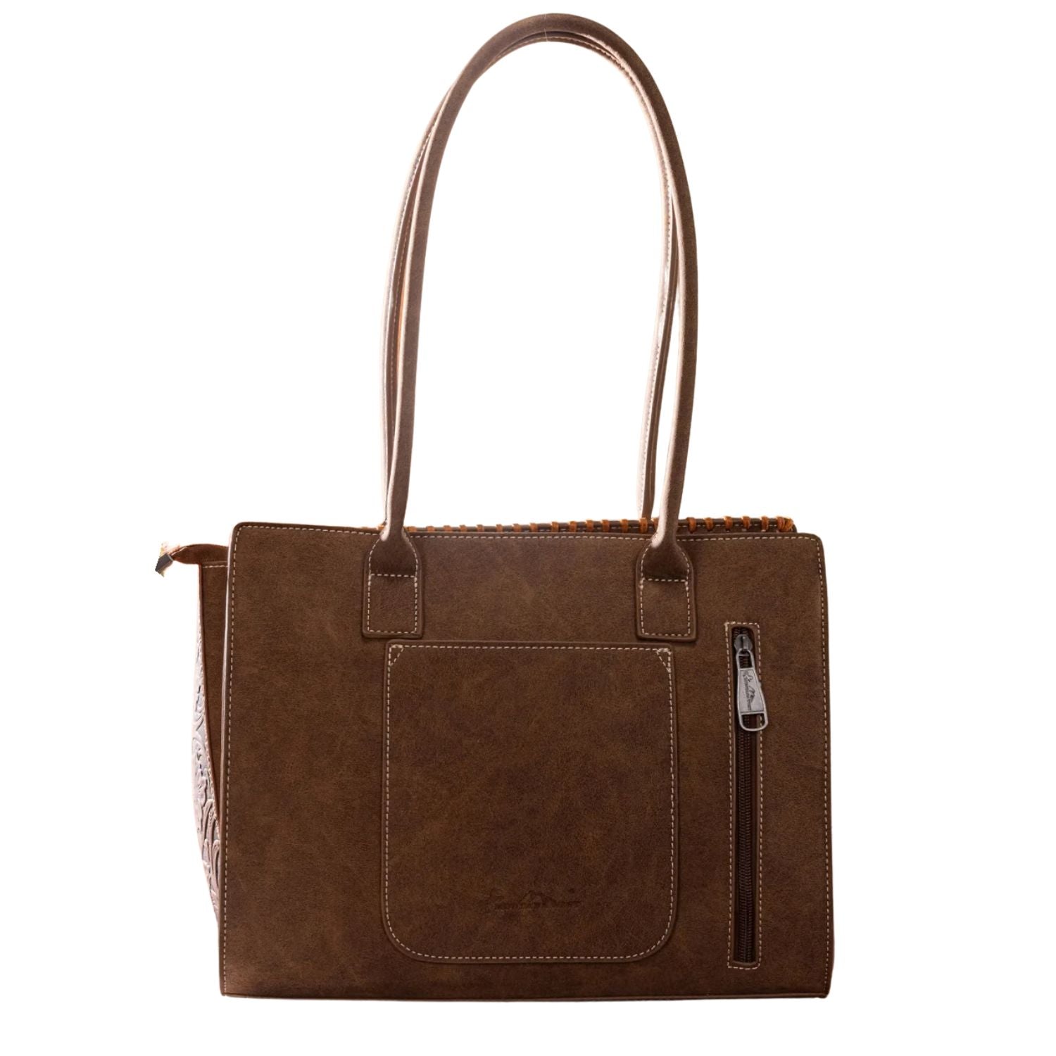 Montana West Vintage Floral Tooled PU Leather Concealed Carry Tote Purse- Brown