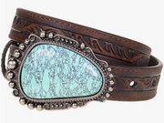 Nocona Girls M&F Turquoise Stone Buckle Tooled Leather Brown Belt Leather, 26