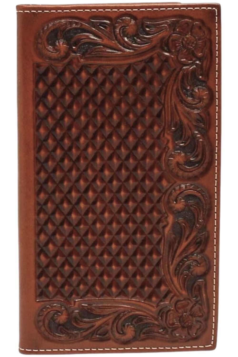 Ariat Mens Floral Basketweave Leather Rodeo Checkbook Wallet