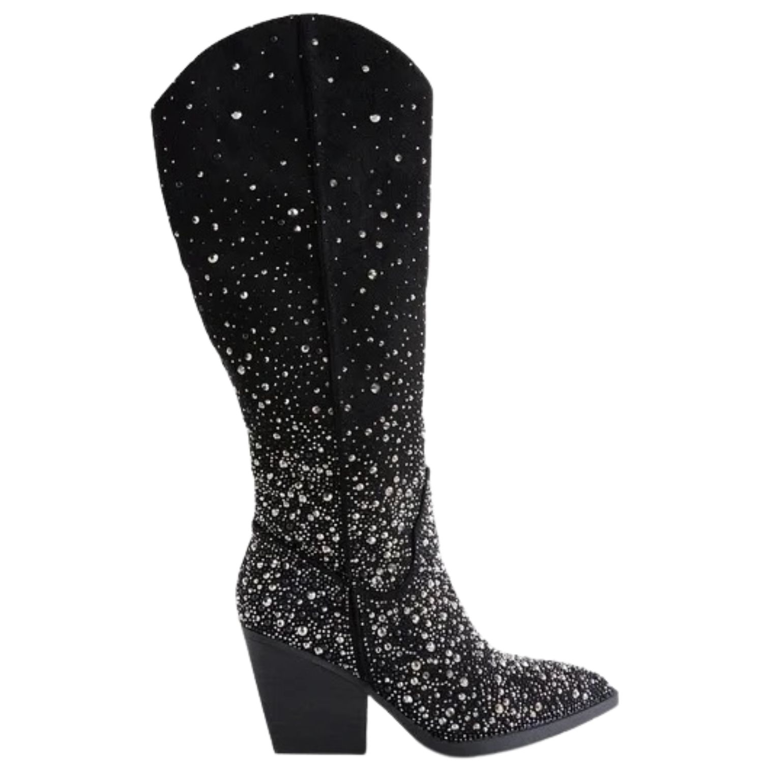 Very G Womens Blaze Rhinestone Knee High Tall Suede Block Heel Western Boots