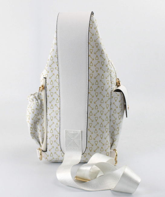 AR New York Vegan Leather Sling Bag, White and Gold