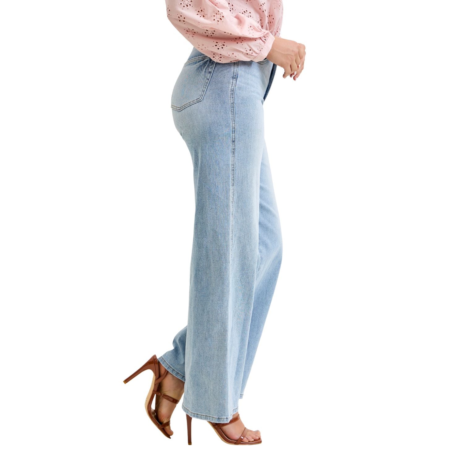 Judy Blue High Waist Tummy Control Retro Wide with Curve Coin Pocket, Light Wash