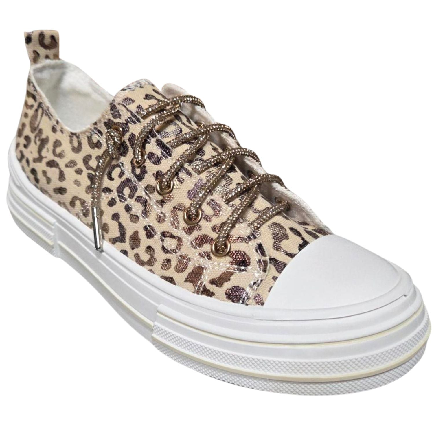 Very G Womens Aman Leopard Lace Up Canvas Sneaker, Natural